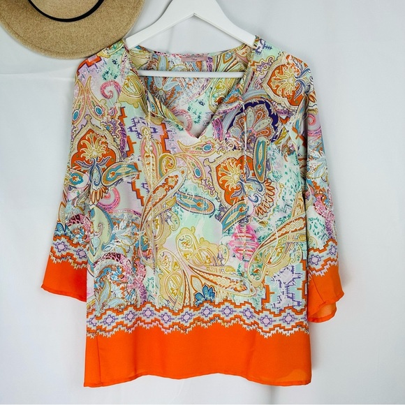 Saint Tropez West | Resort Chic Beachy Queen Paisley Flowy Peasant Top Small - Picture 5 of 8